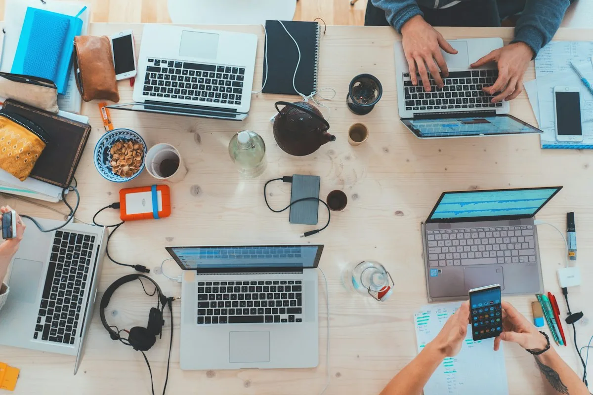 Tech startup team testing product