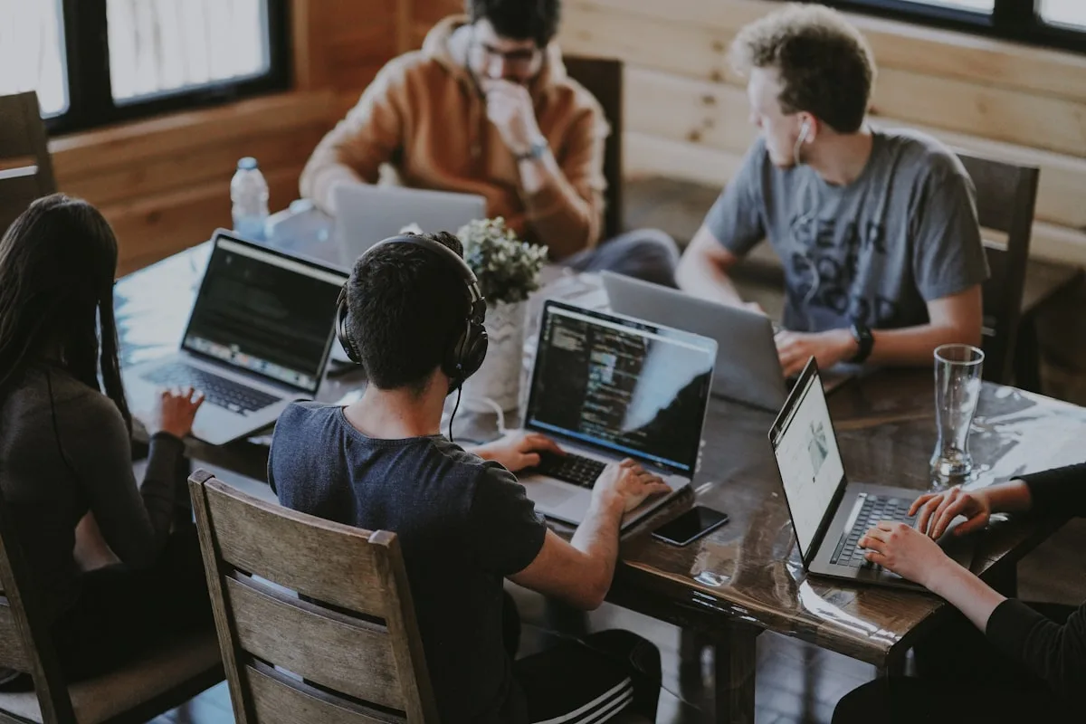 Local business team collaborating